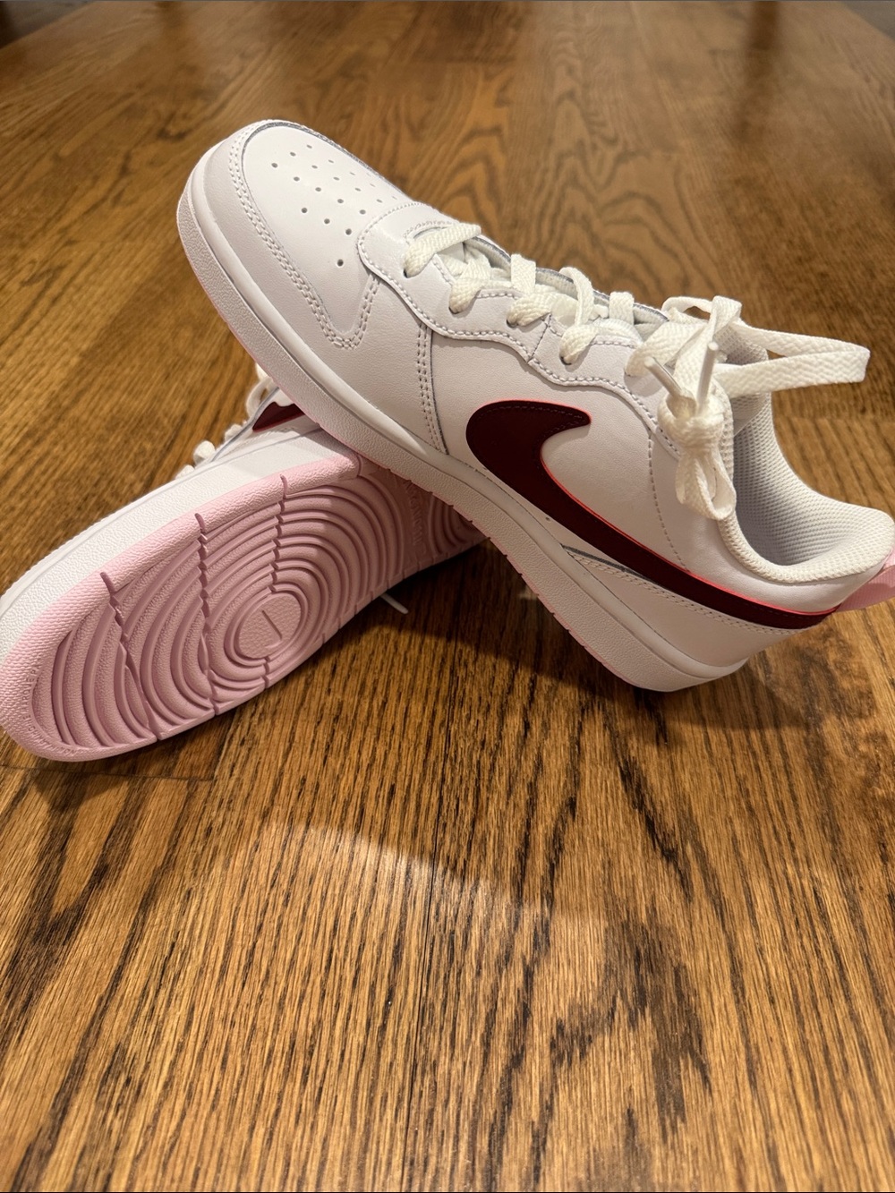 Nike Court Borough Low 2 Maroon Swoosh and Pink Bottoms